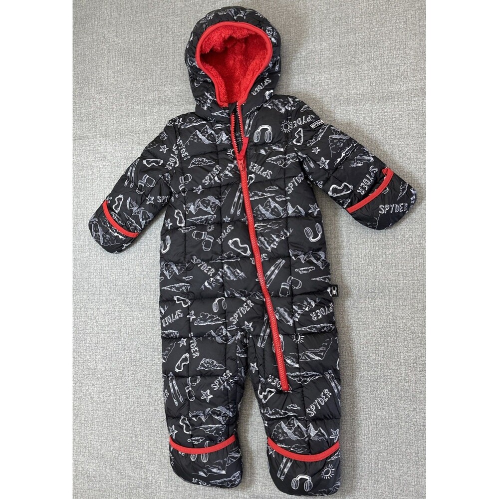 Spyder Toddler Snowsuit  Black Red Hooded Winter Bunting One Piece Ski Suit 18 M